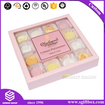 Elegent Pink Chocolate Box With Plastic Clear Window Candy Box