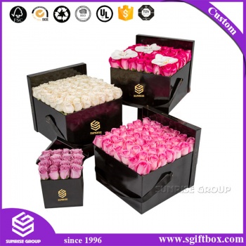 High-end Black Paper Packaging Rose Flower Square Box