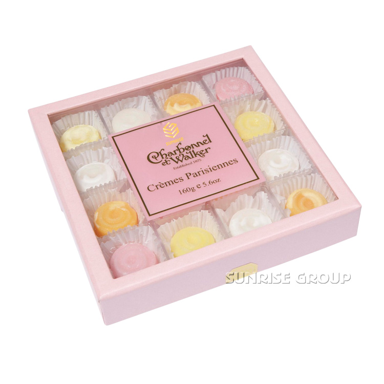 Elegent Pink Chocolate Box With Plastic Clear Window Candy Box
