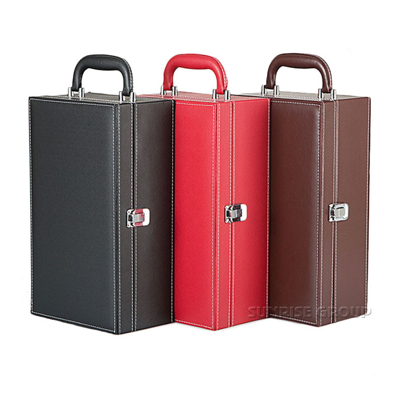 Newest Designed Fashionable Luxury Metal Lock Leather Wine Box