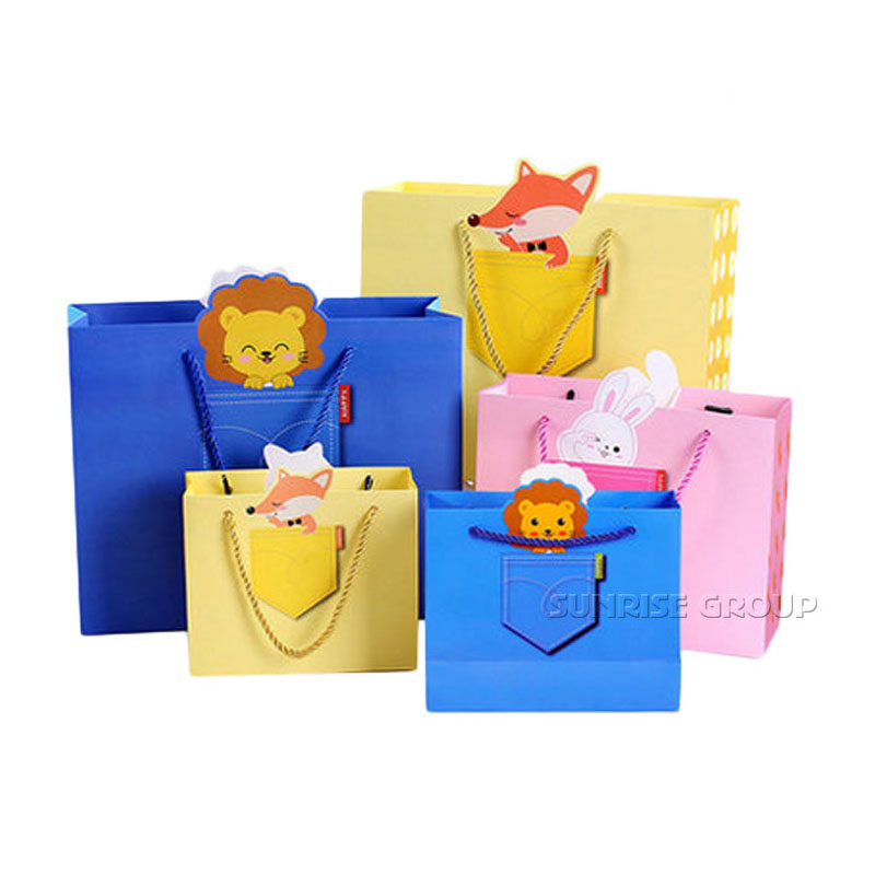 Cute Cartoon Paper Bag for Packaging Baby Clothing Handbag